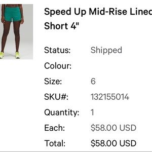 Lululemon Speed Up Short 4”